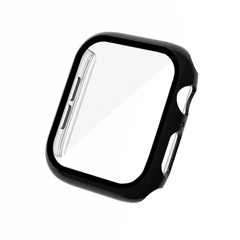 3D пленка из закаленного стекла с чехол для Apple Watch Series 5 4 Защитная крышка для экрана 40 мм 44 мм оболочка для iWatch бампер аксессуары - Цвет: High gloss Black