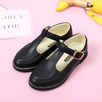 

Kids Shoes Girls Princess School Leather Shoes Black White Hollow Breathable Children Party Dress Flat Students Casual Shoes New