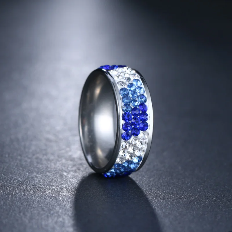 CACANA Stainless Steel Rings For Women Three Rows Cubic Zirconia Circle Engagement Personalized Custom Fashion Jewelry Rings
