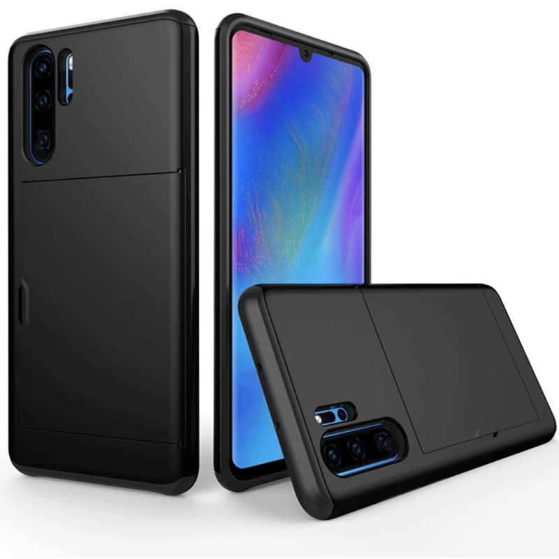 

Business Case For Huawei P30 Pro Hybrid Tough Slide Wallet Card Storage Armor Back Cover For P30 Dual Layer TPU Shockproof Coque