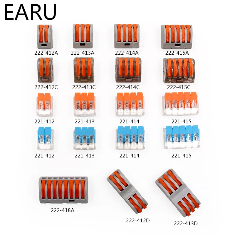 

10pcs/lot 222 WAGO Mini Fast Wire Connectors,Universal Compact Wiring Connector,push-in Terminal Block PCT-212 213 214 215