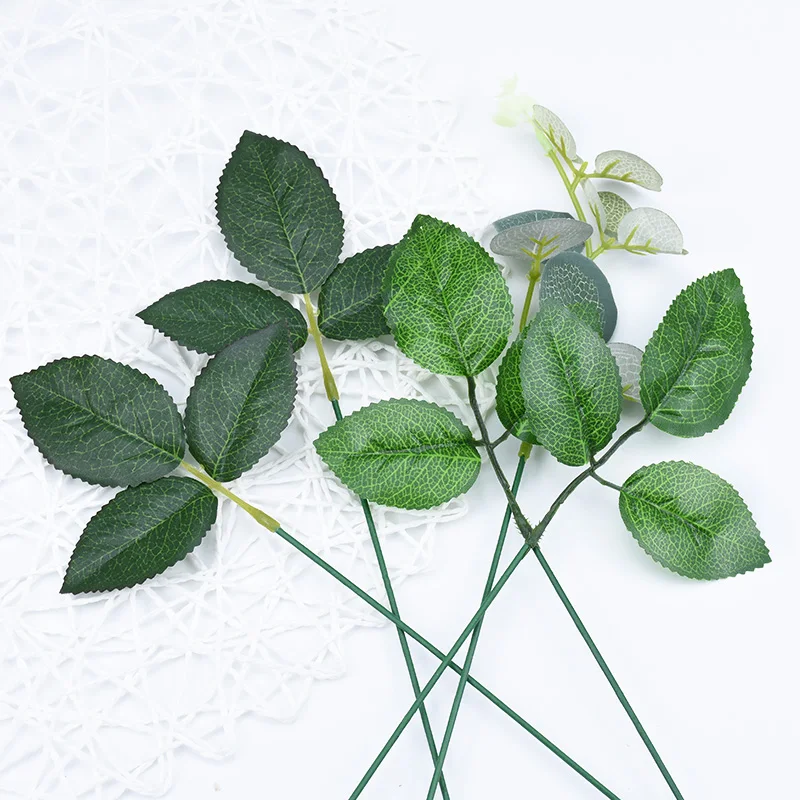 

Autumn decoration home wedding DIY bride brooch silk Leaves rose flowers wall Christmas wreath fake Green leaf artificial plants