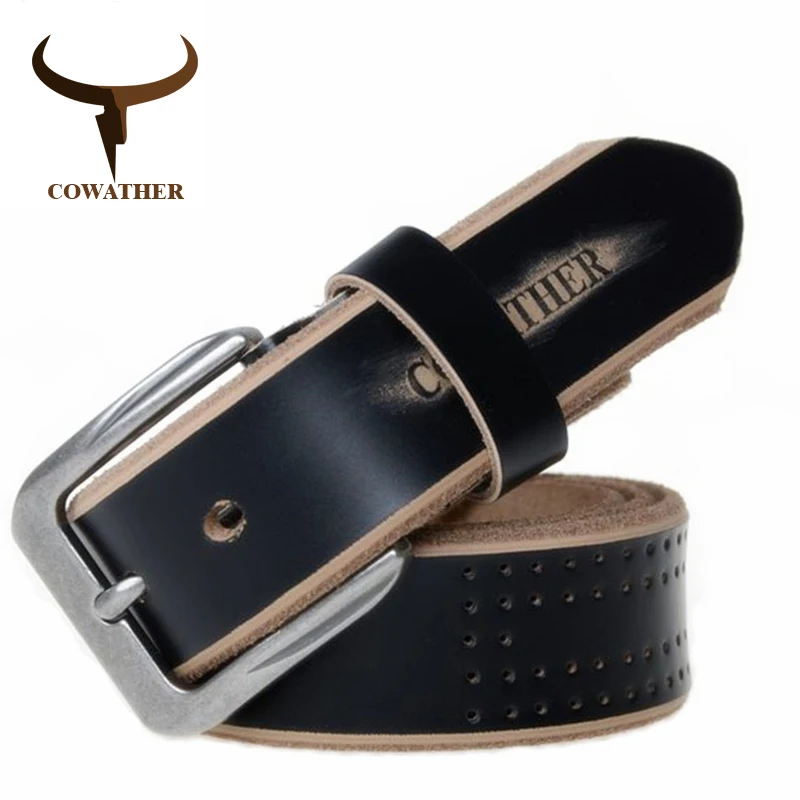 

COWATHER 2019 high quality cow genuine leather luxury strap male belts for men new fashion style pin buckle free shipping