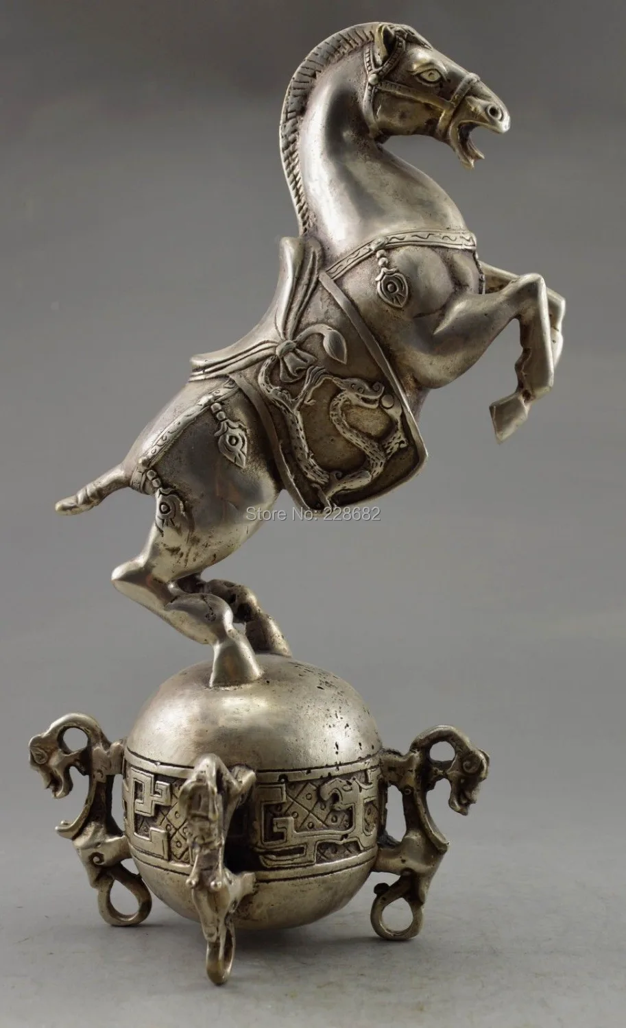 

Collectible Decorated Old Handwork Tibet Silver Horse Tread Tellurion Statue Free Shipping