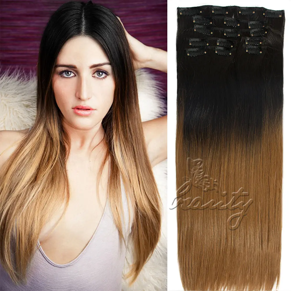 7pcs Set 24 16 Clips Clip In Full Head Ombre Hair Extension