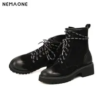 NemaoNe Ankle Boots Women Genuine Leather Casual Shoes Booties Woman 2018 Lace-up Brand motorcycle Boots Ladies boots