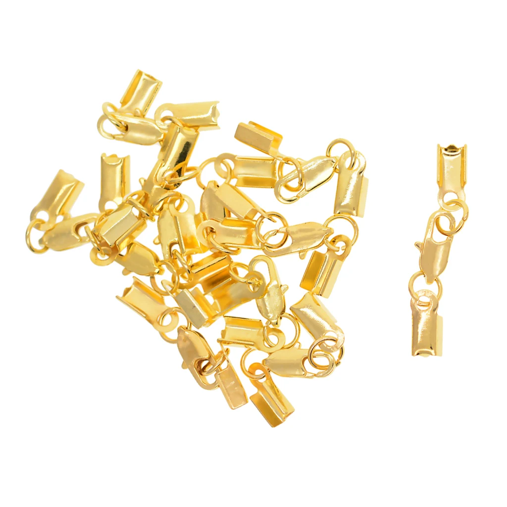 12 Sets Fold Over Crimp Cord End Cap Clips Bail Tips Connector Lobster Clasp DIY Jewelry Accessories