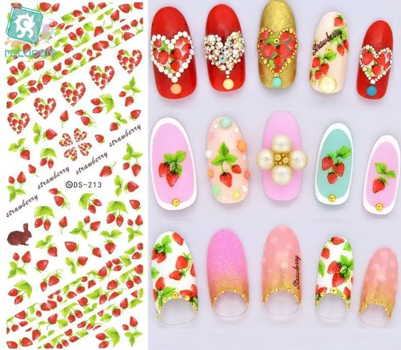 

Rocooart DS213 Nail Water Transfer Nails Art Sticker Strawberry Rabbit Anchor Nail Wraps Sticker Watermark Fingernails Decals