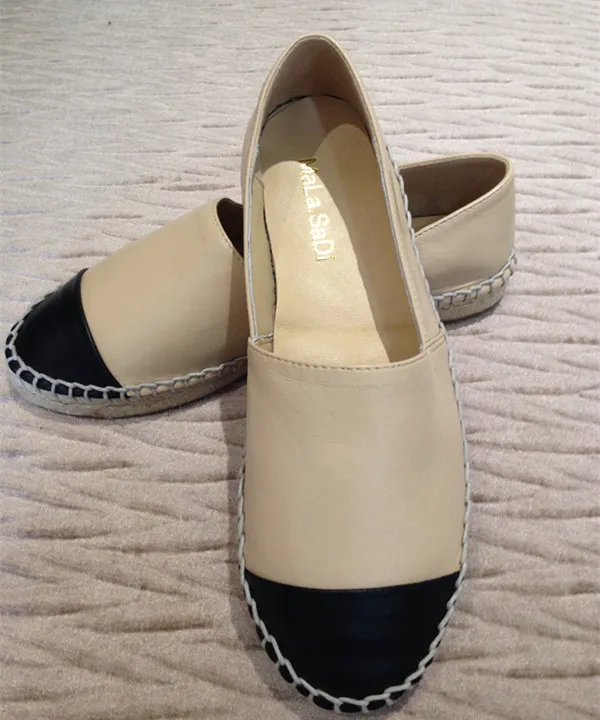 European Famous Brand Patchwork Espadrilles Shoes Woman Genuine Leather Creepers Flats Ladies Loafers Moccasins Big Size 34-42