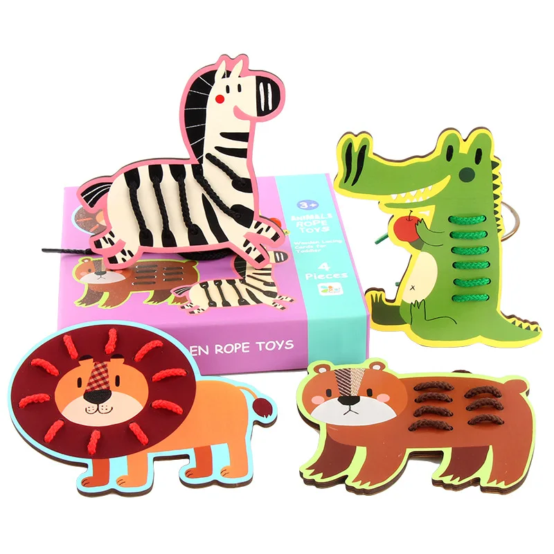 Large Cartoon Animal/Fruit 4pcs Threading Board Children's Educational Early Wooden desktop Toys Game Life Skills Montessori Toy Large Cartoon Animal/Fruit 4pcs Threading Board Children's Educational Early Wooden desktop Toys Game Life Skills Montessori Toy