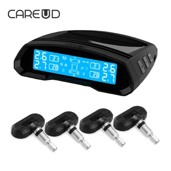 

Solar Power Car TPMS Tire Pressure Monitoring System Wireless LCD Display 4 Internal Sensor Real-time Tyre Security Alarm CAREUD