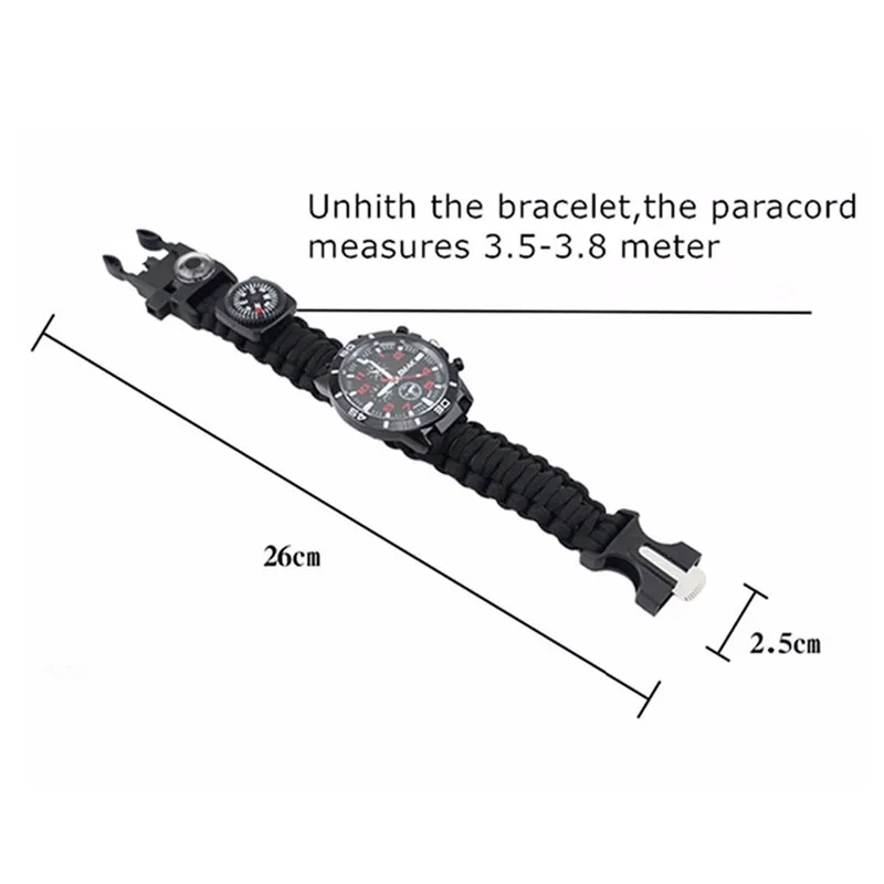 Тактические наручные компасы, специально для военных, для выживания на открытом воздухе, спасательные часы, веревка, Паракорд, браслет, оборудование, набор инструментов
