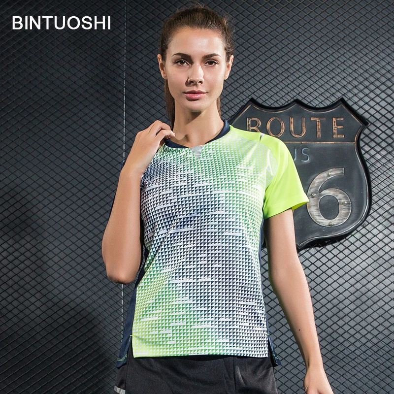 

BINTUOSHI Women Table Tennis T-shirts Female Badminton T-Shirt Breathable Quick Dry Training Sport Short Clothes Soft Jerseys