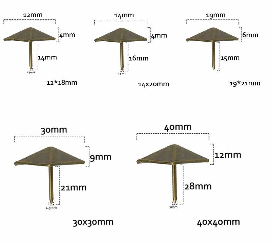 20 шт Античная бронзовая квадратная коническая внутренняя обивка ногтей Шипы квадратная шпилька/диван/мебель Плаза заклепки гвозди в стиле ретро