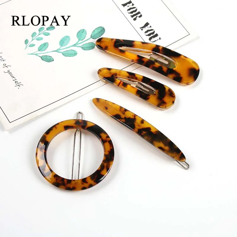 

RLOPAY 4 Design Fashion Acrylic Hairpin Women Girl Vintage Round Geometric Leopard Hair Clips Hairwear New Style Hair Jewelry
