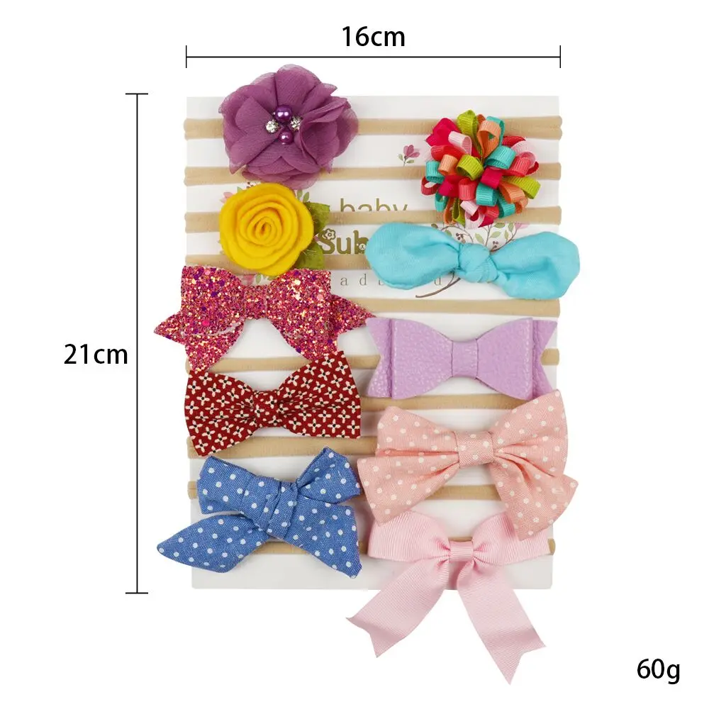 

10Pcs/Set Newborn Hair Bow Headband for Girls Chiffon Flower Glitter Leather Knotted Nylon Hair Bands Set Hair Accessories