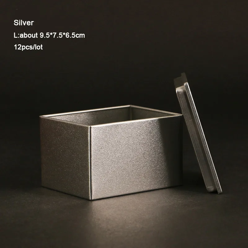 Однотонные маленькие железные коробки 12 шт./лот, Мини жестяная коробка для конфет, банки для хранения ювелирных изделий, портативные чайные Герметичные банки для хранения монет - Цвет: Silver L9.5x7.5x6.5