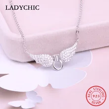 LADYCHIC 925 пробы серебряные крылья Ангела романтические ожерелья с подвесками классические ювелирные изделия с кристаллами для женщин Свадебная цепочка LNS1024