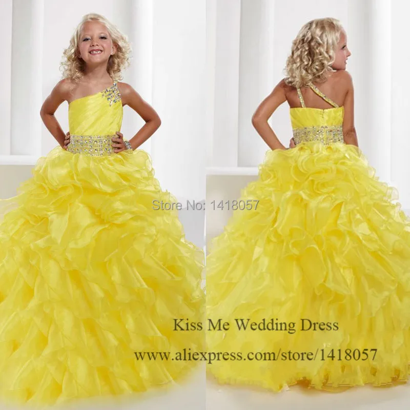 Luxury Yellow Organza Ball Gown Flower Girl Dresses 2015 Junior