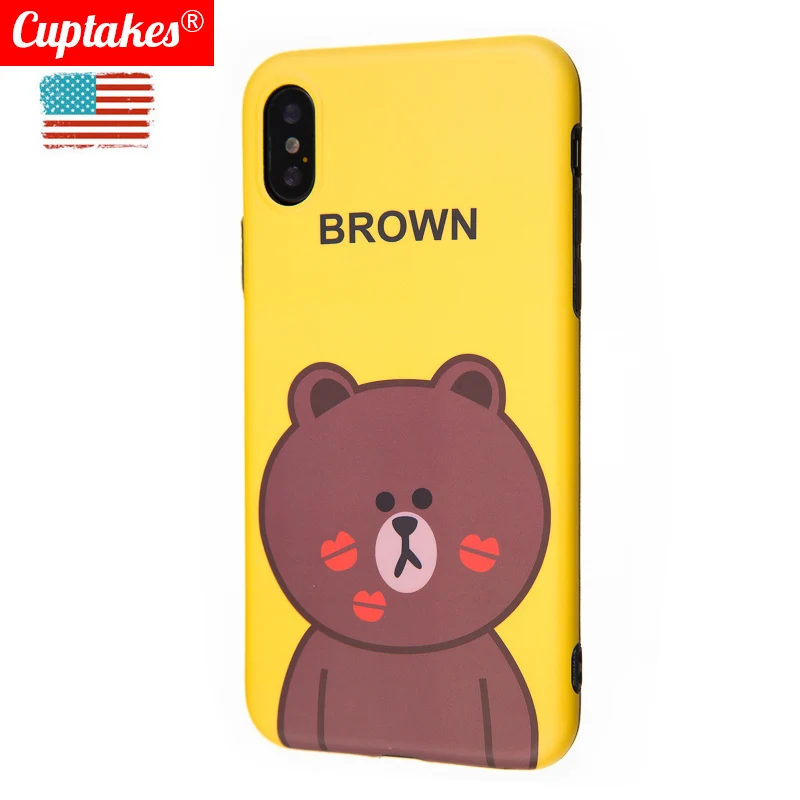 

Cuptakes Cute Soft Silicone Case for Apple iPhone X 6 6S 7 8 Plus Cover String Brand Coque strap Cartoon Brown Bear Rabbit Sally