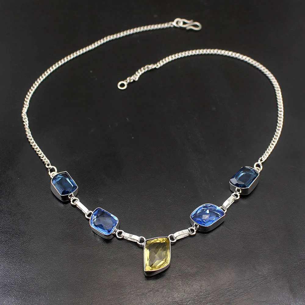 

Natural OceanTopaz Yellow Citrinee 925 Sterling Silver Pendant Necklace Women Fashion Jewelry 19 Inch H206