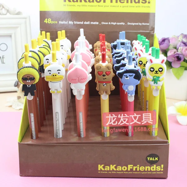 

48PCS/SET Korean Stationery Korean Edition KaKa Forest Family Cartoon Ball Pen Silicone Eggs Press Ball Pen