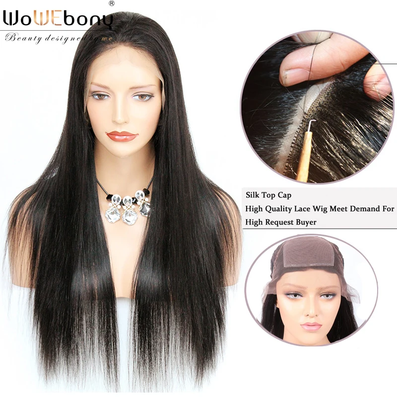 

4*4 Silk Top Lace Front Wig Silk Base Human Hair Wigs Straight Brazilian Remy Invisible Parting Natural Hairline WoWEbony