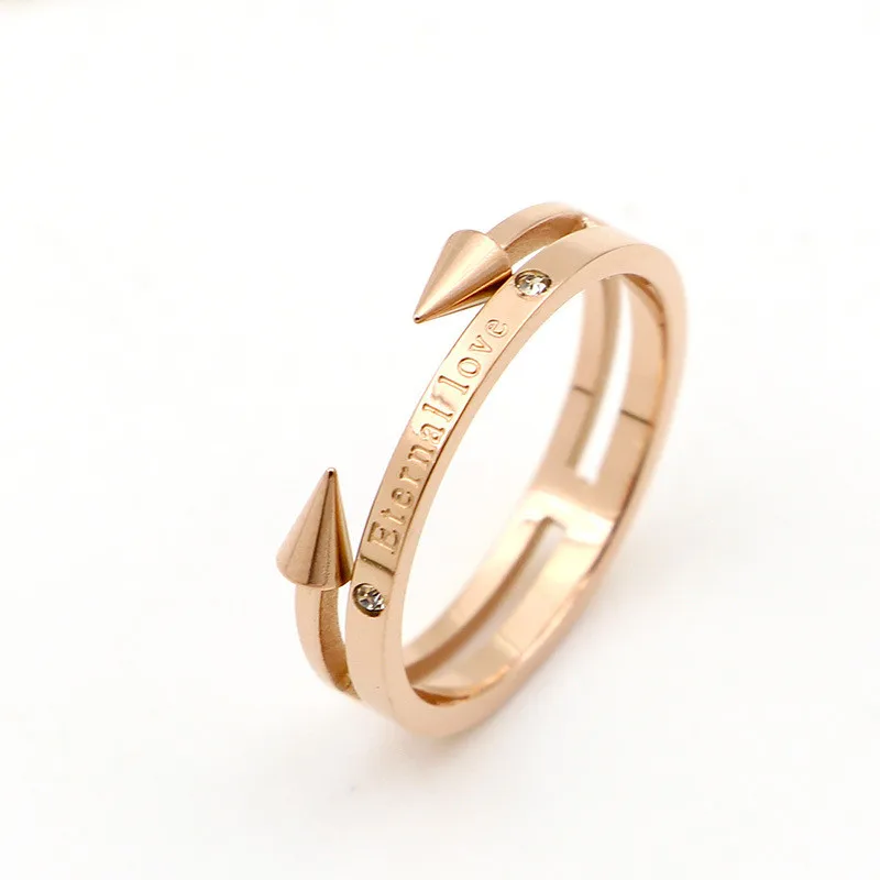 

Martick 316L Stainless Steel Gold-color Ring Engraved Eternal Love Letter Punk Rivet Ring Trend Ring With Crystal For Women