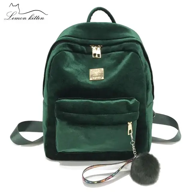 2018 Retro Velvet School Backpack For Girl Simple Design Minimalist