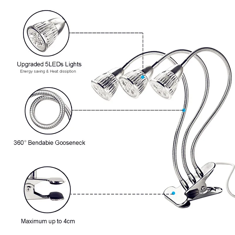 Полный спектр светодиодный светильник для выращивания 5 Вт 10 Вт 15 Вт 360 градусов с гибкой головкой, настольная лампа, светильник для внутреннего сада, лампа для растений с вилкой США/ЕС