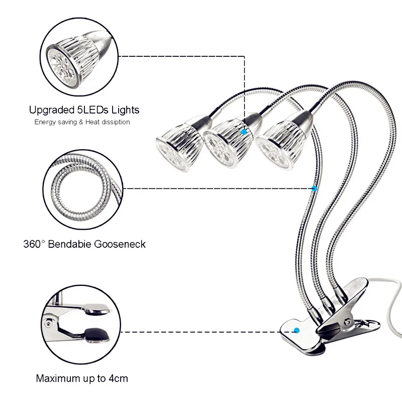 Kopen Volledige Spectrum LED Grow Light 5W 10W 15W 360 Graden Flexibele Kop Clip Bureaulamp Indoor Tuin verlichting Plant Lamp US EU Plug