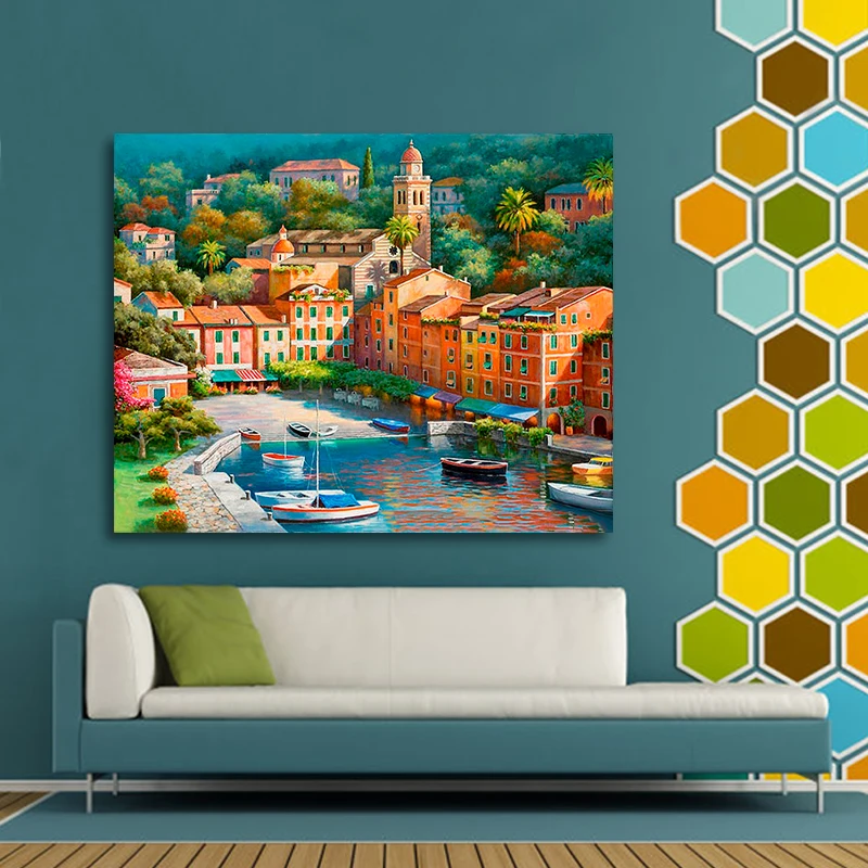 

paint by number art painting by numbers Landscape street cabin oil painting fill color decompression Europe and America