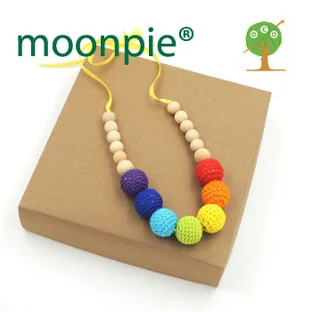 wholesale Crochet nursing necklace Teething necklace Neo colourful rainbow knit ball necklace Christmas gift 1333