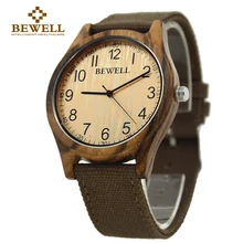 BEWELL 2017 Nueva Cebra de la llegada de Lona Ocasional Unisex Reloj Mujeres de Los Hombres De Madera De Bambú Natural de Banda Super Simple Girl Reloj 124B