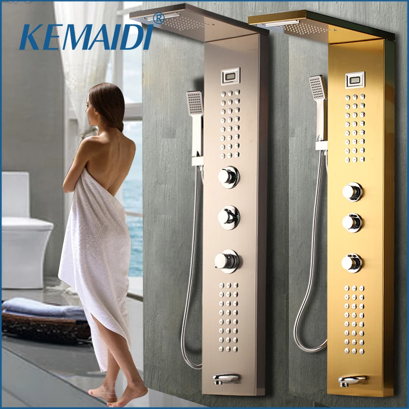 LED Shower Panel Tower Massage Jet Hand Shower Tub Set Black Mixer Tap Faucet