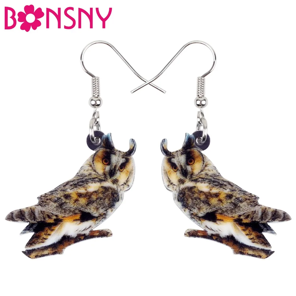 Bonsny Акриловые Новые длинные серьги в виде совы птицы большие висячие модные