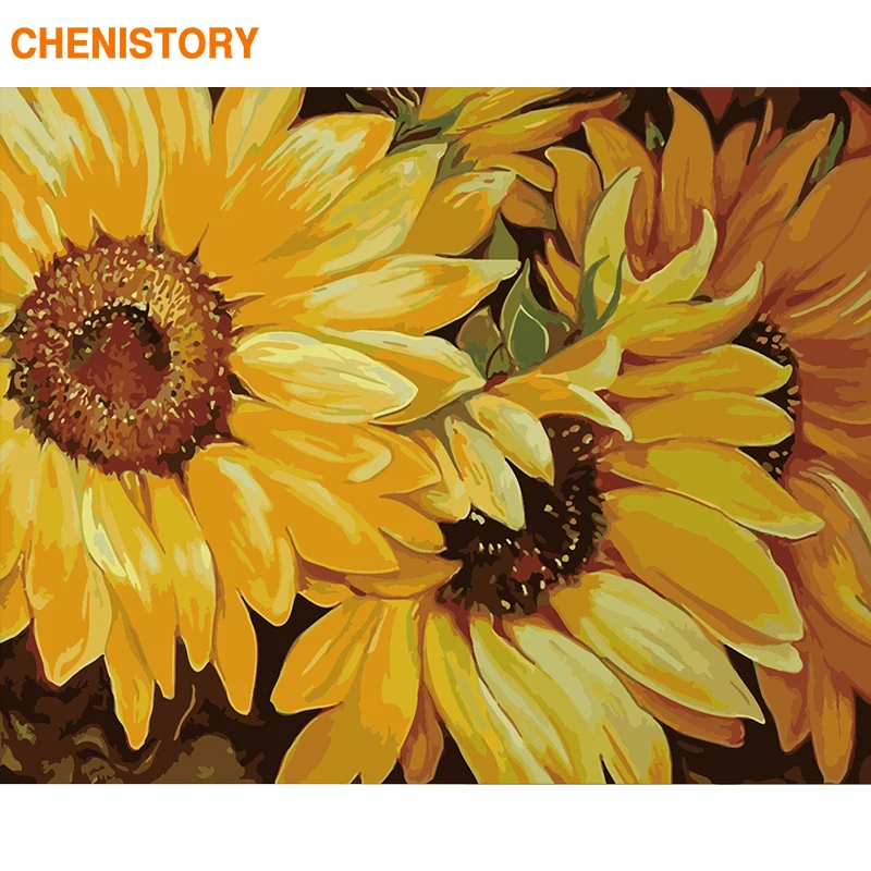 

CHENISTORY Frame Sunflower DIY Painting By Numbers Acrylic Paint By Number Handpainted For Home Decor Calligraphy Painting 60x75