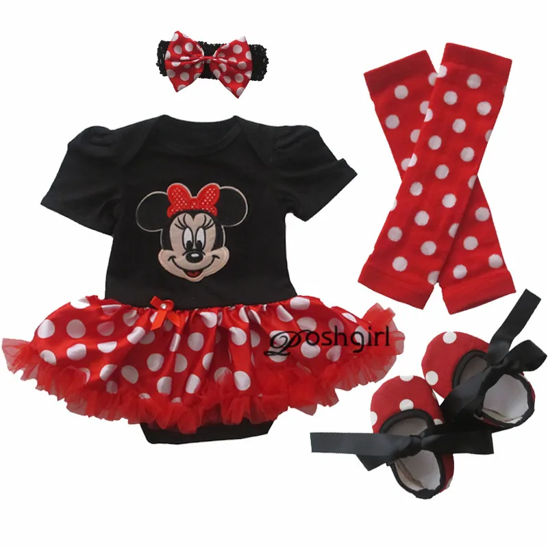 

Girl onesies Cartoon Minnie Tutu Gauze Christmas Short Sleeve Romper Dress 4Pcs Outfit Set Toddlers Clothing Bebe Tulle Vestidos