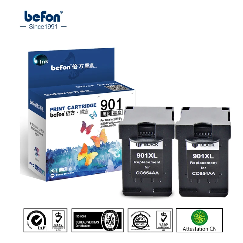 

befon X2 Black 901 XL Printer Cartridge Replacement for HP 901 HP901 Ink Cartridge Officejet 4500 J4500 J4540 J4550 J4580 J4640