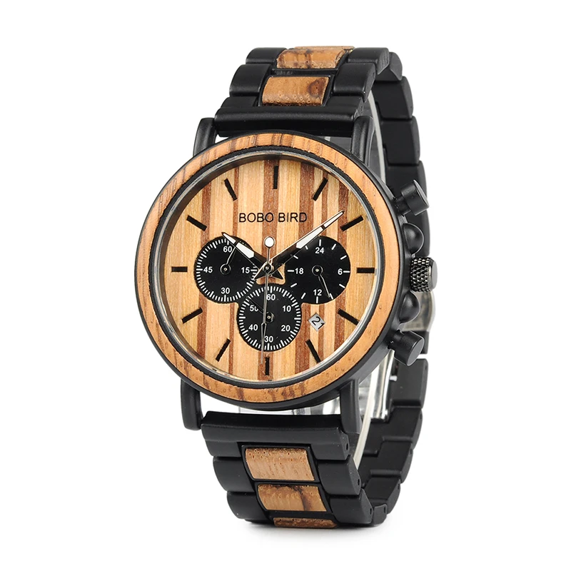 Бобо птица хронограф мужские часы Деревянный бренд Роскошные Металлические Часы montre дизайн homme