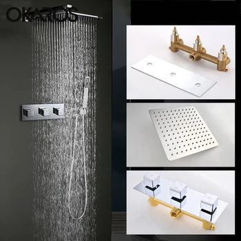

OKAROS Bathroom Luxury 8 10 12 Inch Rainfall Shower Head Concealed Mixer Shower Combo Set Wall Mounted System Polished Chrome
