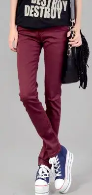Новые весенние и осенние стильные джинсовые брюки ярких цветов женские Стрейчевые узкие джинсовые брюки-карандаш T858 - Цвет: Jujube red