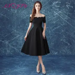 Axjfu черного цвета с вырезом «лодочка вечернее платье для ужина выполнять короткие принцесса черный вечернее платье для ночного клуба