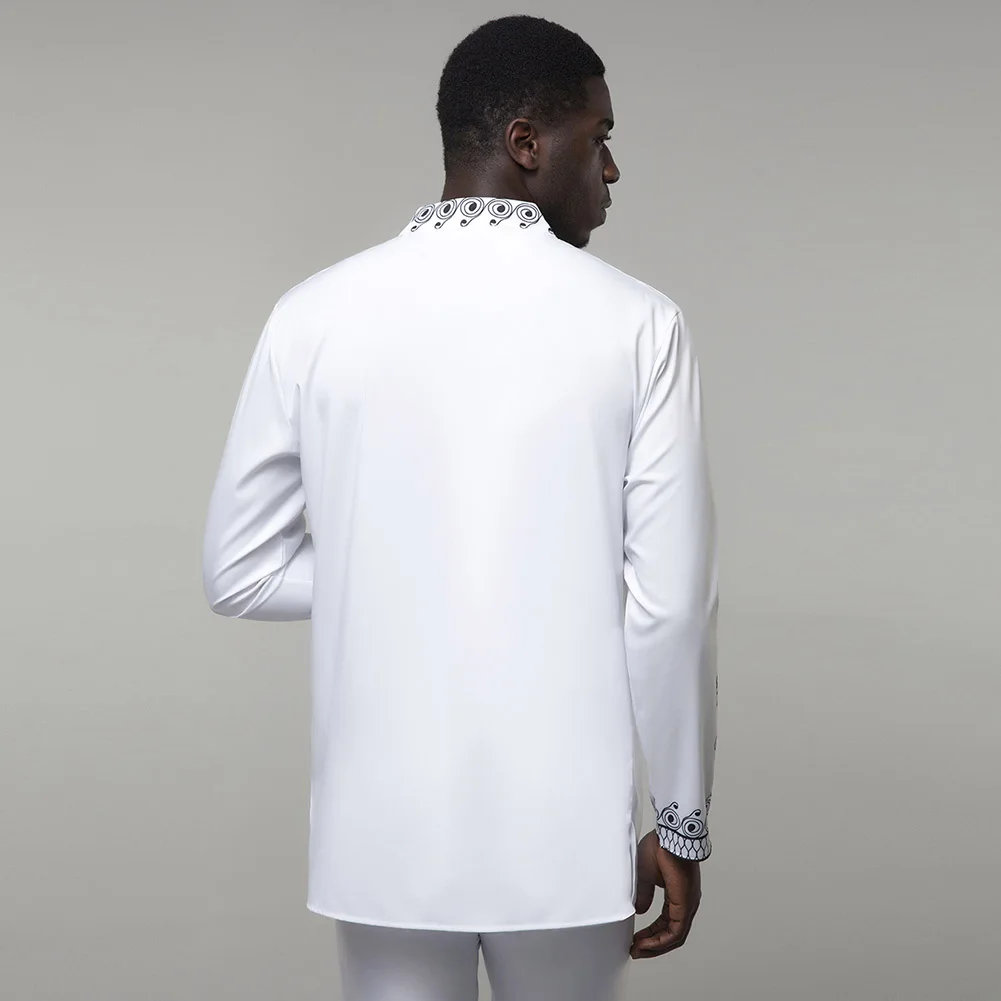 Opslea африканская Мужская рубашка с длинными рукавами Дашики 2019 Мода Новый Племенной печати Slim Fit Топ Белый Стенд воротник одежда рубашка Camisa