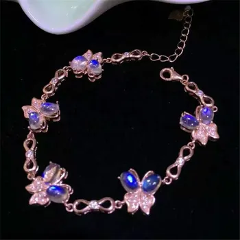 

KJJEAXCMY fine jewelry 925 Pure silver inlaid moonstone butterfly with a small bracelet and a number of natural gemstones for la