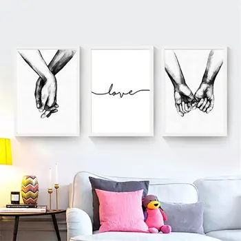 

Nordic Canvas Painting Home Decor Black White Hand Wall Art Figure Love Letter Print Bedroom Minimalist Sweet Decor Art Painting