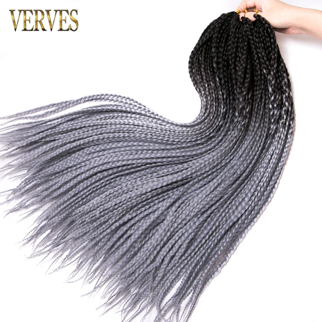 VERVES 24 inch box braid ombre Crochet braids 22 Roots pack Synthetic Braiding Hair extension heat resistant Fiber Bulk black