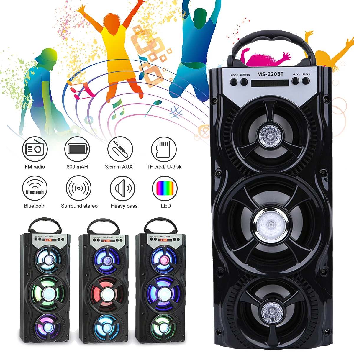 

Party Camping Portable Speaker Wireless bluetooth Speaker Outdoor Music Player Loudspeaker With LED Light FM Radio USB Charging