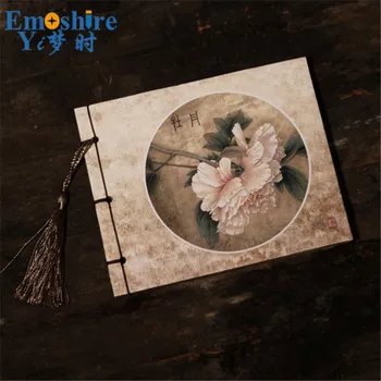 

Ancient Chinese Peony Flower Diary Book Wired Antique Design Creative Notepad for Arts Students Paiting Book Retro Notebook N305