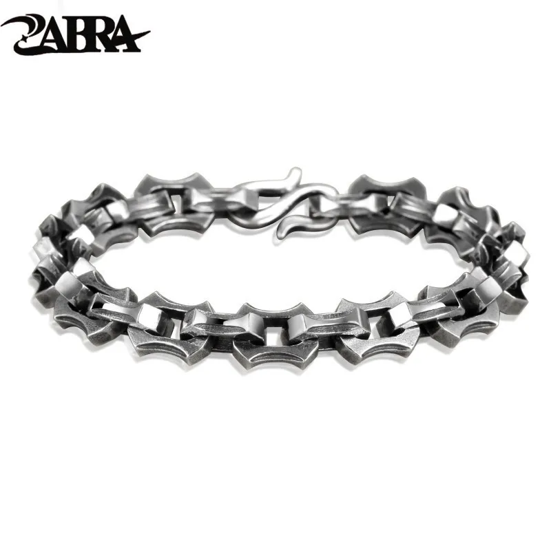 

ZABRA Luxury Viking Bracelet Real 925 Sterling Silver Men Bracelet 9mm Wide Vintage Punk Heavy Chain Link Biker Bangle Jewelry